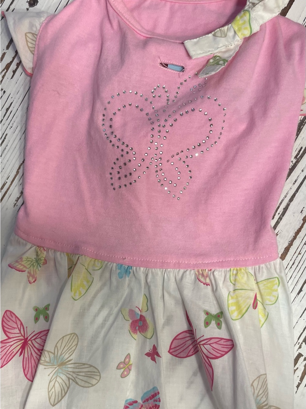 Pink Butterfly Print Dog Dress with Rhinestone Accent